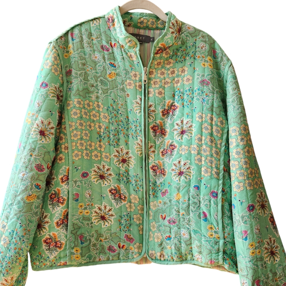 Silk Floral Jacket Pastel Cottagecore Romantic Coquette Prairie Soft Feminine XL - Picture 1 of 15